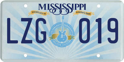MS license plate LZG019