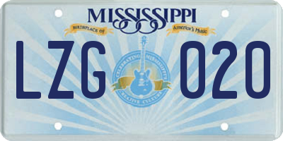 MS license plate LZG020