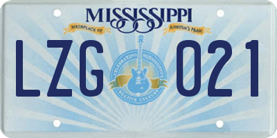 MS license plate LZG021