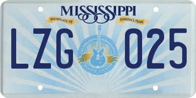 MS license plate LZG025