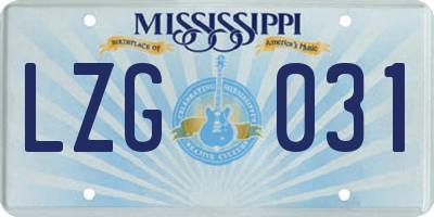 MS license plate LZG031