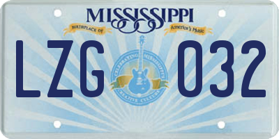 MS license plate LZG032