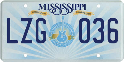 MS license plate LZG036
