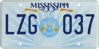 MS license plate LZG037