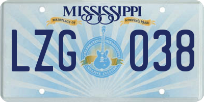 MS license plate LZG038