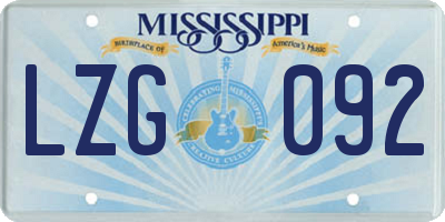 MS license plate LZG092