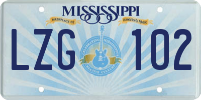 MS license plate LZG102