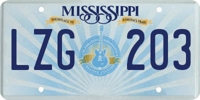 MS license plate LZG203