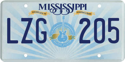 MS license plate LZG205