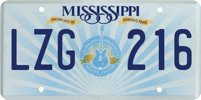 MS license plate LZG216