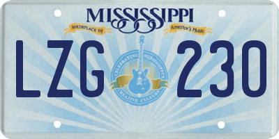 MS license plate LZG230