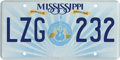 MS license plate LZG232