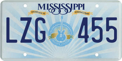 MS license plate LZG455