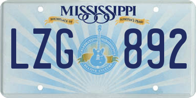 MS license plate LZG892