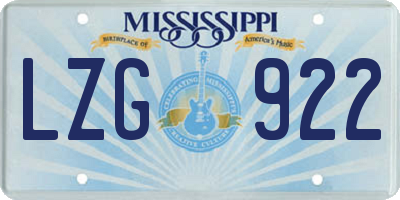 MS license plate LZG922