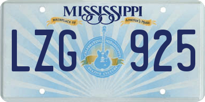MS license plate LZG925