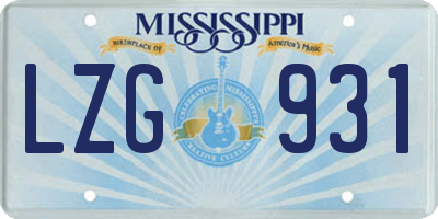 MS license plate LZG931