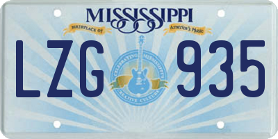 MS license plate LZG935
