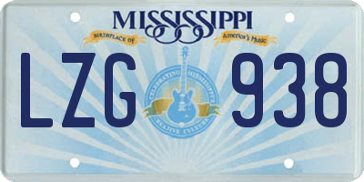 MS license plate LZG938