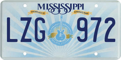 MS license plate LZG972