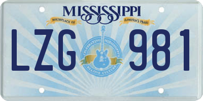 MS license plate LZG981