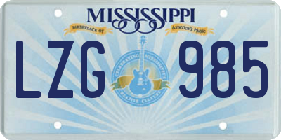 MS license plate LZG985