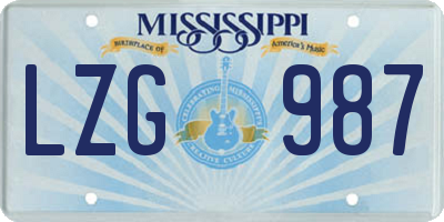 MS license plate LZG987