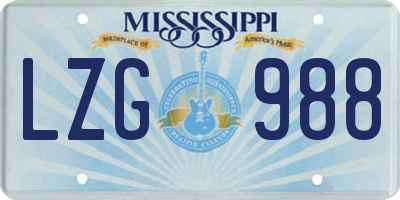 MS license plate LZG988