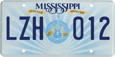 MS license plate LZH012