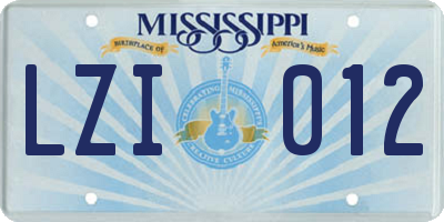 MS license plate LZI012