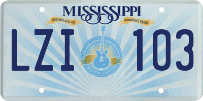 MS license plate LZI103