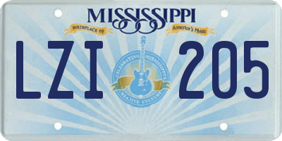 MS license plate LZI205