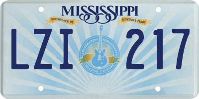 MS license plate LZI217