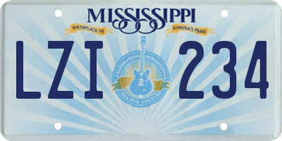 MS license plate LZI234