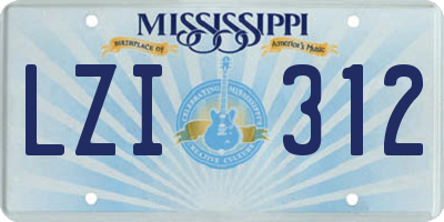 MS license plate LZI312