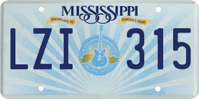 MS license plate LZI315