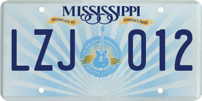 MS license plate LZJ012