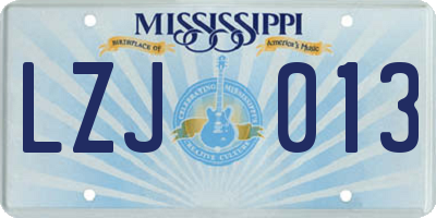 MS license plate LZJ013
