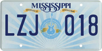 MS license plate LZJ018