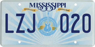 MS license plate LZJ020
