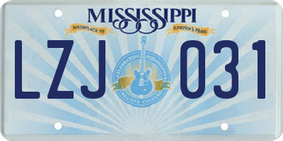 MS license plate LZJ031
