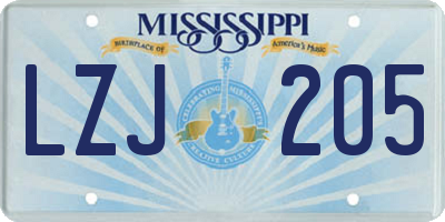 MS license plate LZJ205