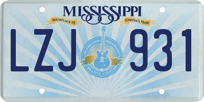 MS license plate LZJ931
