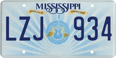 MS license plate LZJ934