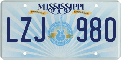 MS license plate LZJ980