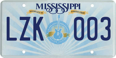 MS license plate LZK003