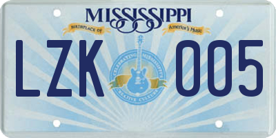 MS license plate LZK005