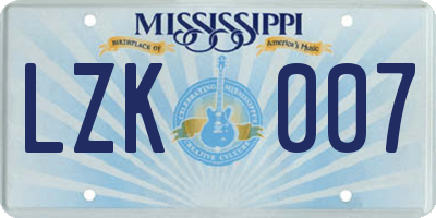 MS license plate LZK007