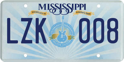 MS license plate LZK008