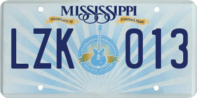 MS license plate LZK013